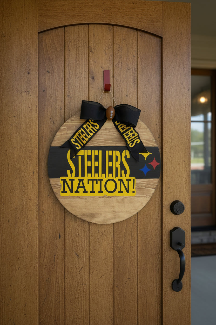 Pittsburgh Steelers Wooden Door Round 