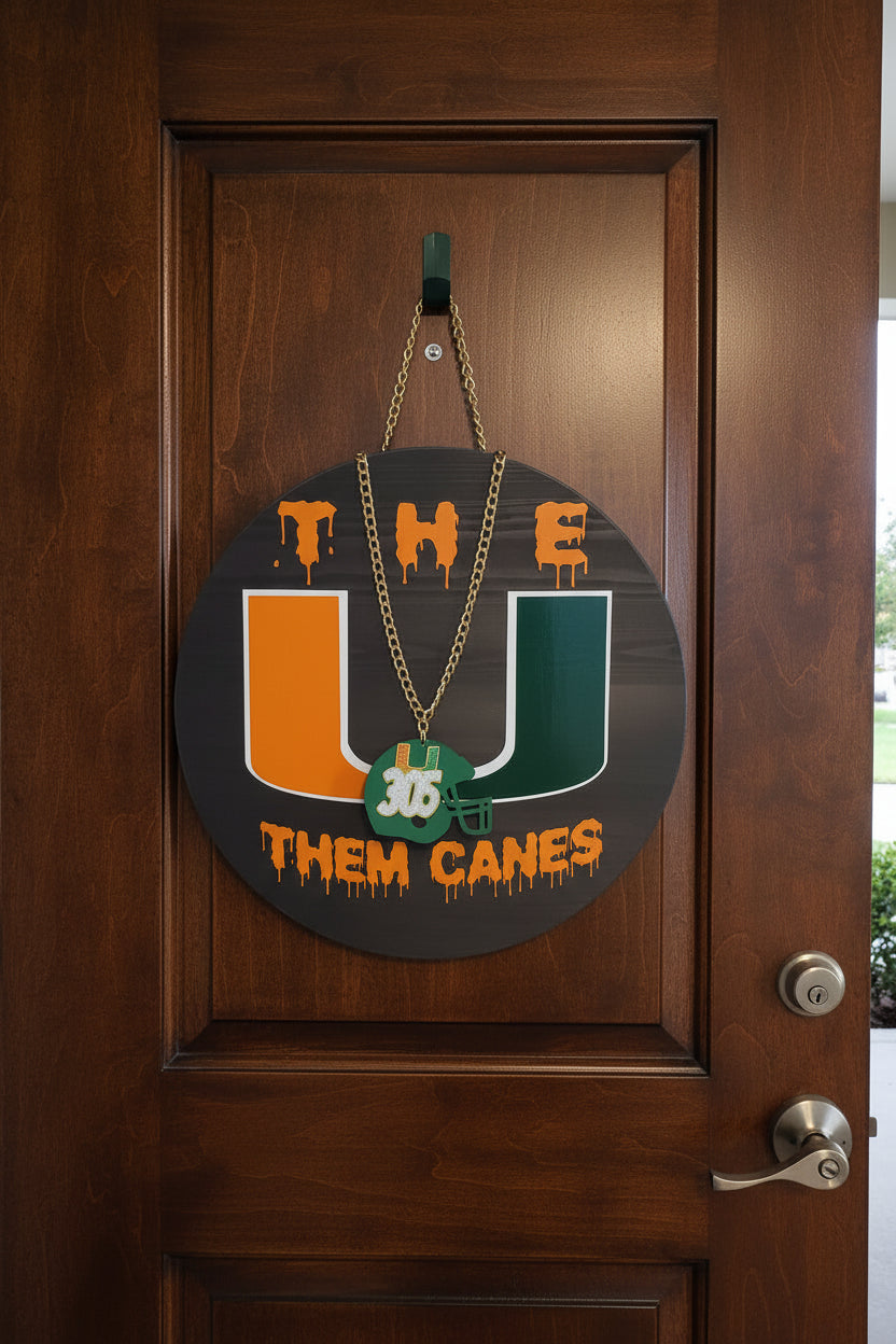 Customized Miami Hurricanes Wooden Door Round