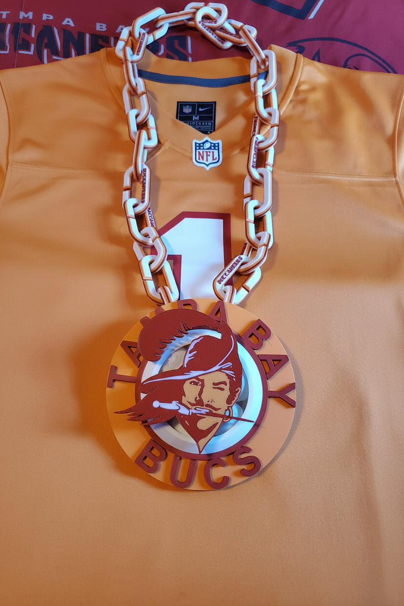 THIS HYPE CHAIN SPINS! 
Tampa bay Buccaneers chain featuring throwback colors that everybody loves.
 