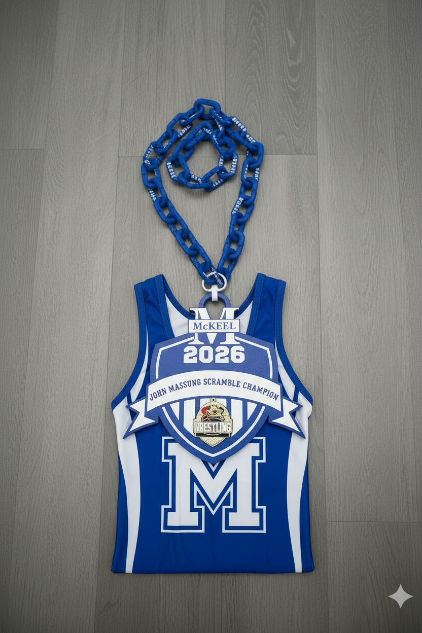 Blue and white championship medal chain. Mckee High School. 