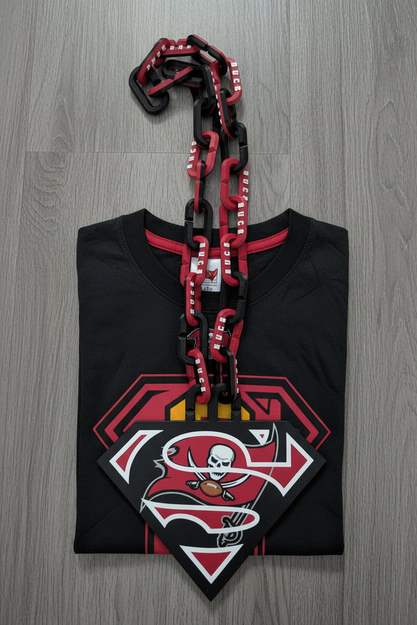 Superman logo with Tampa Bay Buccaneers logo.