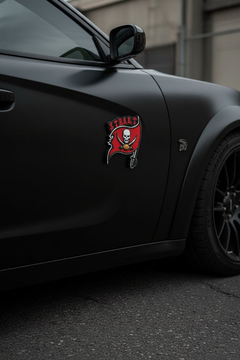 A Customized Tampa Bay Buccaneers-themed 3D printed Magnet for car with the name 'STREET' 