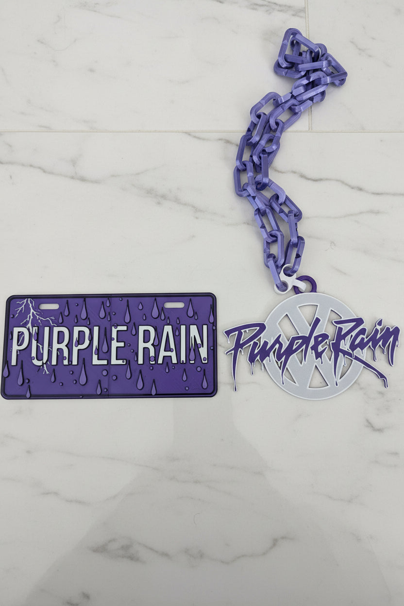 Custom Purple Rain Car Tag and Chain