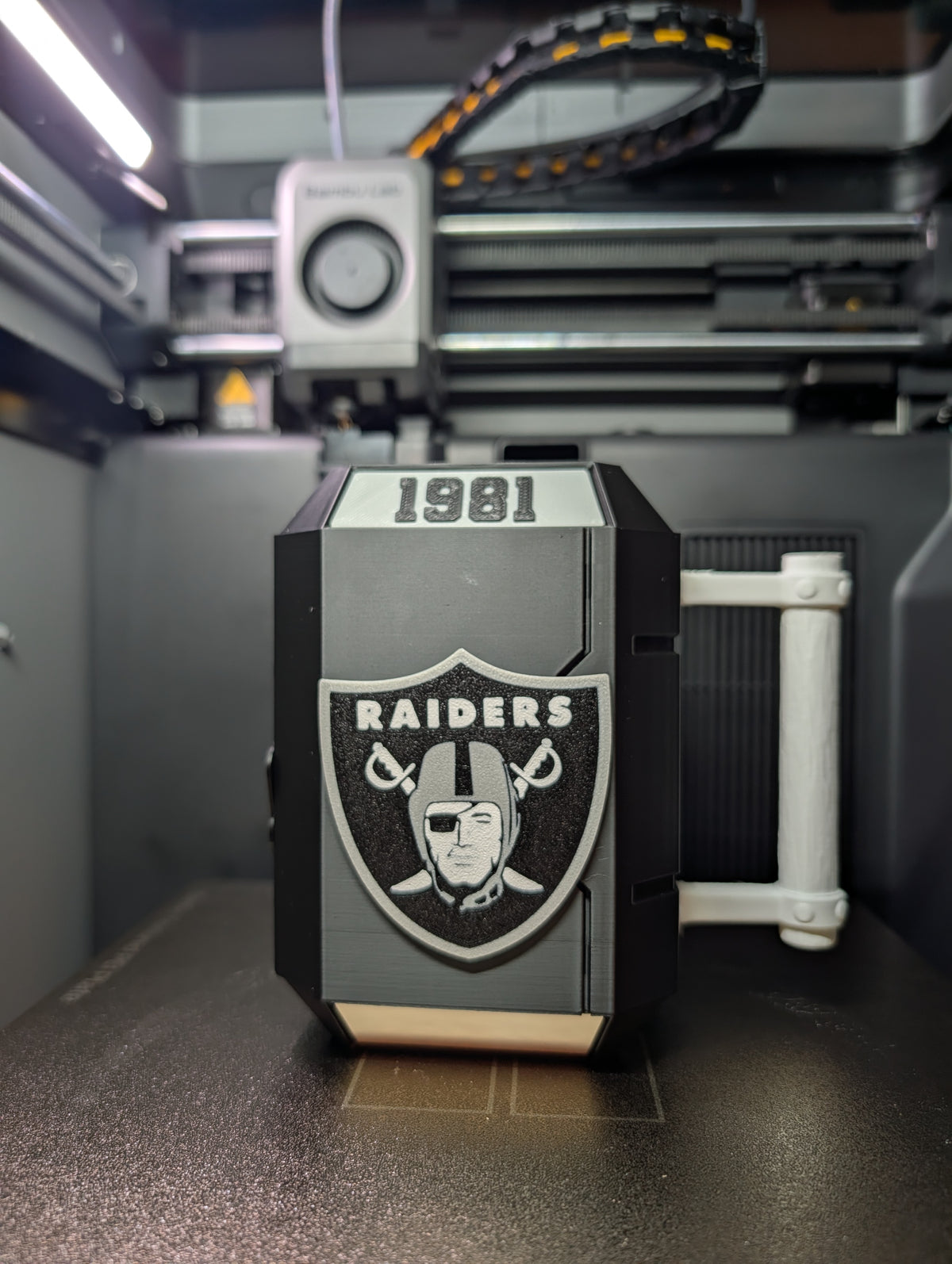 Custom Raiders Can Holder with name/Side view 1981